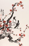 庾超然《梅開(kāi)五福》 精裱掛軸 金色禮筒包裝