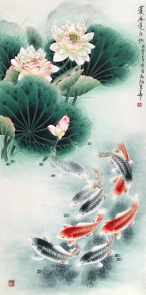【已售】南海禪寺 妙林居士 四尺《蓮風送九如》