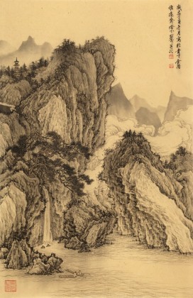 【已售】吳顯剛 四尺三開《云深觀瀑圖》 貴州七星關美協主席