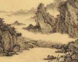 【已售】吳顯剛 四尺三開《煙村秋色圖》 貴州七星關美協主席