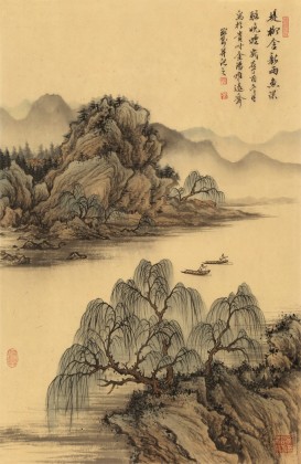 【已售】吳顯剛 四尺三開《堤柳含新雨 魚梁駐晚煙》 貴州七星關(guān)美協(xié)主席