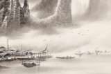 張慧仁 小六尺《煙雨歸舟圖》 廣西山水畫家協會常務理事
