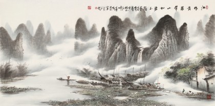 張慧仁 四尺《江作青羅帶 山如碧玉簪》 廣西山水畫家協(xié)會常務(wù)理事