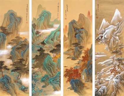 【已售】何實(shí) 四條屏《春夏秋冬》吉林著名山水畫家