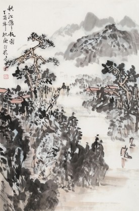 庾超然 四尺三開《秋江歸帆圖》 黃鶴樓書畫院院長(zhǎng)