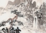 庾超然 四尺三開《松蔭觀瀑圖》 黃鶴樓書畫院院長