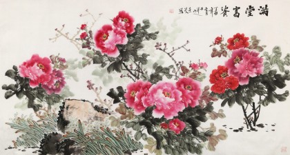 【已售】梁景欣 六尺《滿堂富貴》 青大美院學(xué)院派畫家