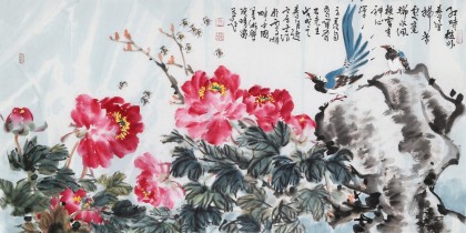 曲逸之 四尺《富貴神仙圖》  河南省著名花鳥畫家