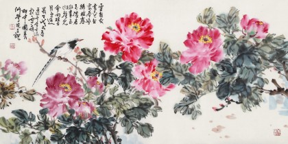 曲逸之 四尺《云想衣裳花想容》 河南省著名花鳥畫家