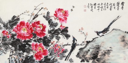 【已售】曲逸之 四尺《富貴雙喜》 河南省著名花鳥畫家