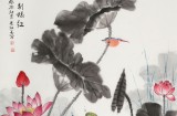 【已售】朱祖義 四尺荷花圖《映日荷花別樣紅》 中國老子書畫院副院長