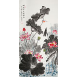 【已售】朱祖義 四尺荷花圖《映日荷花別樣紅》 中國老子書畫院副院長