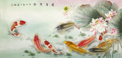 【已售】趙逸梅 四尺《連年有余》 著名工筆畫家