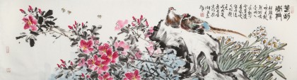 曲逸之 六尺對開《春到南枝》 河南省著名花鳥畫家