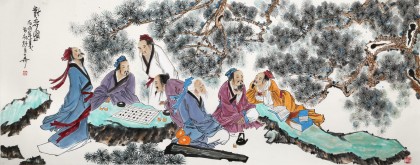 【已售】南海禪寺 妙林居士小六尺《對弈圖》