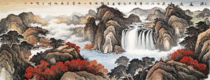【已售】蔣元發(fā) 小六尺《源遠流長》 廣西著名山水畫家
