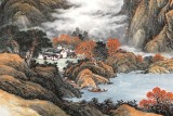 【已售】蔣元發 小六尺《觀瀑圖》 廣西著名山水畫家