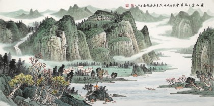 廖崧越 四尺《家山處處畫屏中》 廣西桂林美協會員