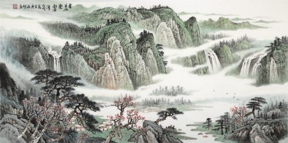 【已售】廖崧越 四尺《云生幽壑南浦灣》 廣西桂林美協會員