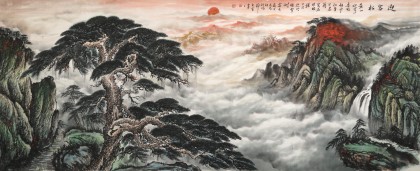 【已售】王友金 小八尺《迎客松》 旭日祥云 鴻運當頭