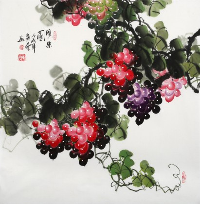 黃藝四尺斗方葡萄畫《碩果圖》