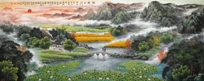 【已售】王友金 小八尺《壯麗山河》滿地黃金 和氣滿堂
