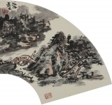 【已售】張建文 扇面《春山煙翠》 中美協會員 清華美院高研班導師