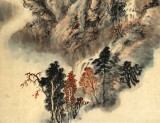 何實 四尺三開《百丈飛泉》 吉林著名山水畫家