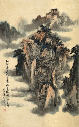 何實 四尺三開《流云縹緲隱仙壇》 吉林著名山水畫家