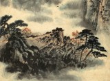何實 四尺三開《秋山煙云圖》 吉林著名山水畫家