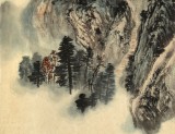 何實 四尺三開《溪山人家》 吉林著名山水畫家