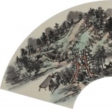 【已售】張建文 扇面《春山煙翠》 中美協會員 清華美院高研班導師