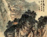 何實 四尺三開《百丈飛泉》 吉林著名山水畫家