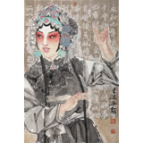 梁健 畫戲《俏花旦》 當代百杰畫家 中美協會員 代表作花旦題材