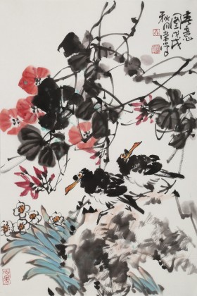 【已售】柳常學(xué) 四尺三開《春意圖》 中國(guó)書畫家協(xié)會(huì)理事