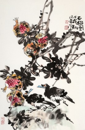 【已售】柳常學 四尺三開《石榴圖》 中國美協會員