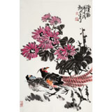 【已售】柳常學(xué) 四尺三開《賞菊圖》 中國美協(xié)會員