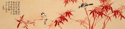 皇甫小喜 四尺對開《溪光竹聲兩相宜》 河南著名花鳥畫家