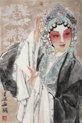 梁健 《菊香》 當代百杰畫家 中美協會員 代表作花旦題材
