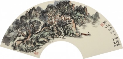 【已售】張建文 扇面《秀色云林》中美協會員 清華美院高研班導師