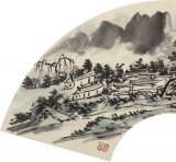 【已售】張建文 扇面《溪山泛舟》中美協會員 清華美院高研班導師