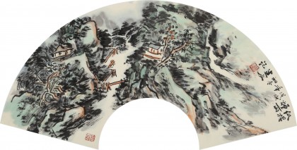 【已售】張建文 扇面《縱橫煙雨》中美協會員 清華美院高研班導師