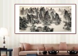 八尺國畫山水《煙江帆影》