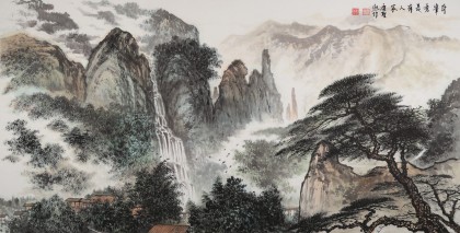 【已售】唐圣熙 四尺《奇峰秀美有人家》湖南著名山水老畫家