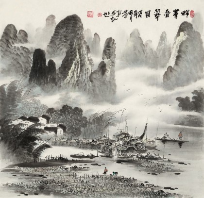張慧仁 四尺斗方《群峰疊翠圖》 廣西山水畫家協(xié)會常務(wù)理事