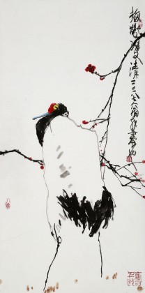 王永剛 指墨作品《梅鶴雙清》 國家一級美術師