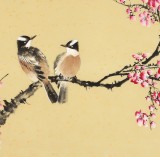 【已售】皇甫小喜 四尺斗方《梅雀鬧春》 河南著名花鳥畫家