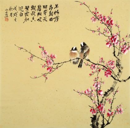 皇甫小喜 四尺斗方《梅林雙棲》 河南著名花鳥畫家