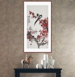 【已售】梁景欣 三尺報喜圖《喜上眉梢》 學院派畫家