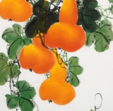 【已售】黃藝三尺斗方招財辟邪葫蘆畫《五福臨門》